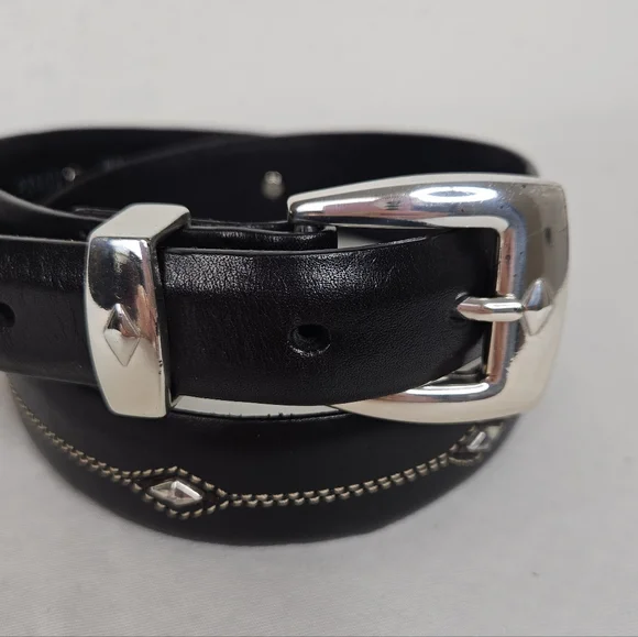 Brighton Black Leather Western Belt Silver Stud Buckle Size 34 USA Made - Picture 4 of 12